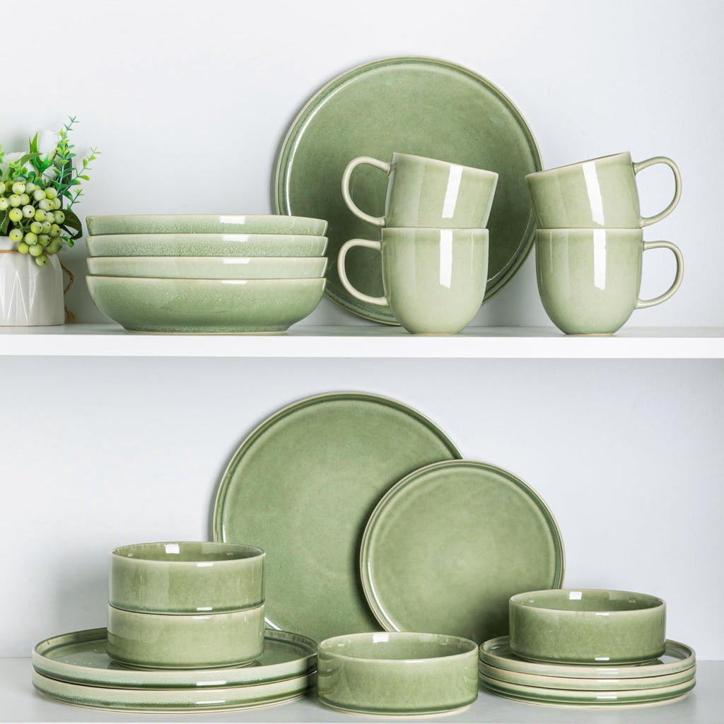 AmorArc Ceramic Dinnerware Sets, Handmade Reactive Glaze Stoneware Plates and Bowls Sets,Highly Chip and Crack Resistant | Dishwasher & Microwave Safe Dishes Set, Service for 8 (24pc)