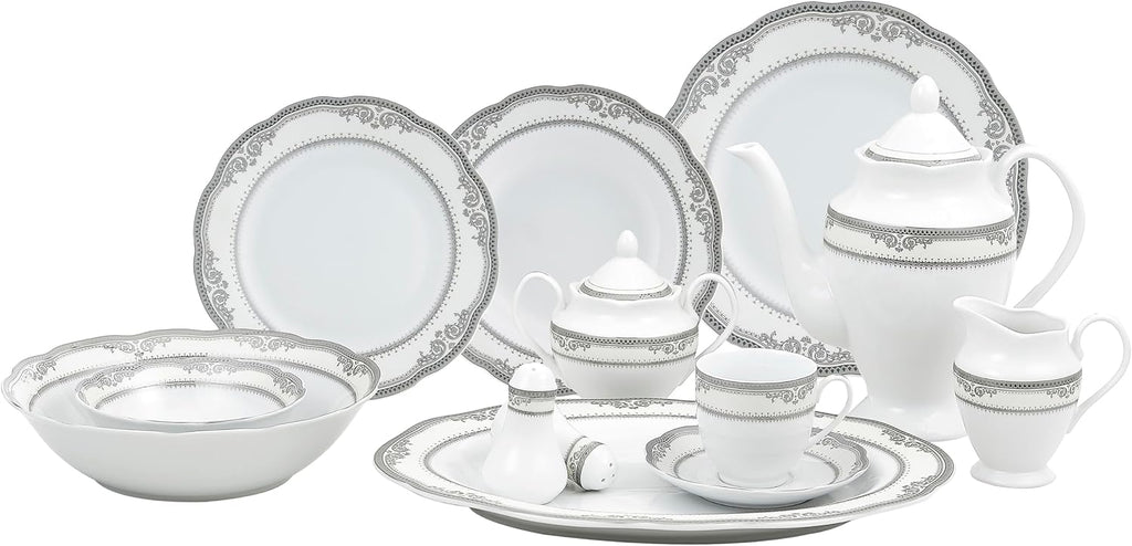 Lorenzo Import Victoria 57-Piece Wavy Porcelain Dinnerware Set