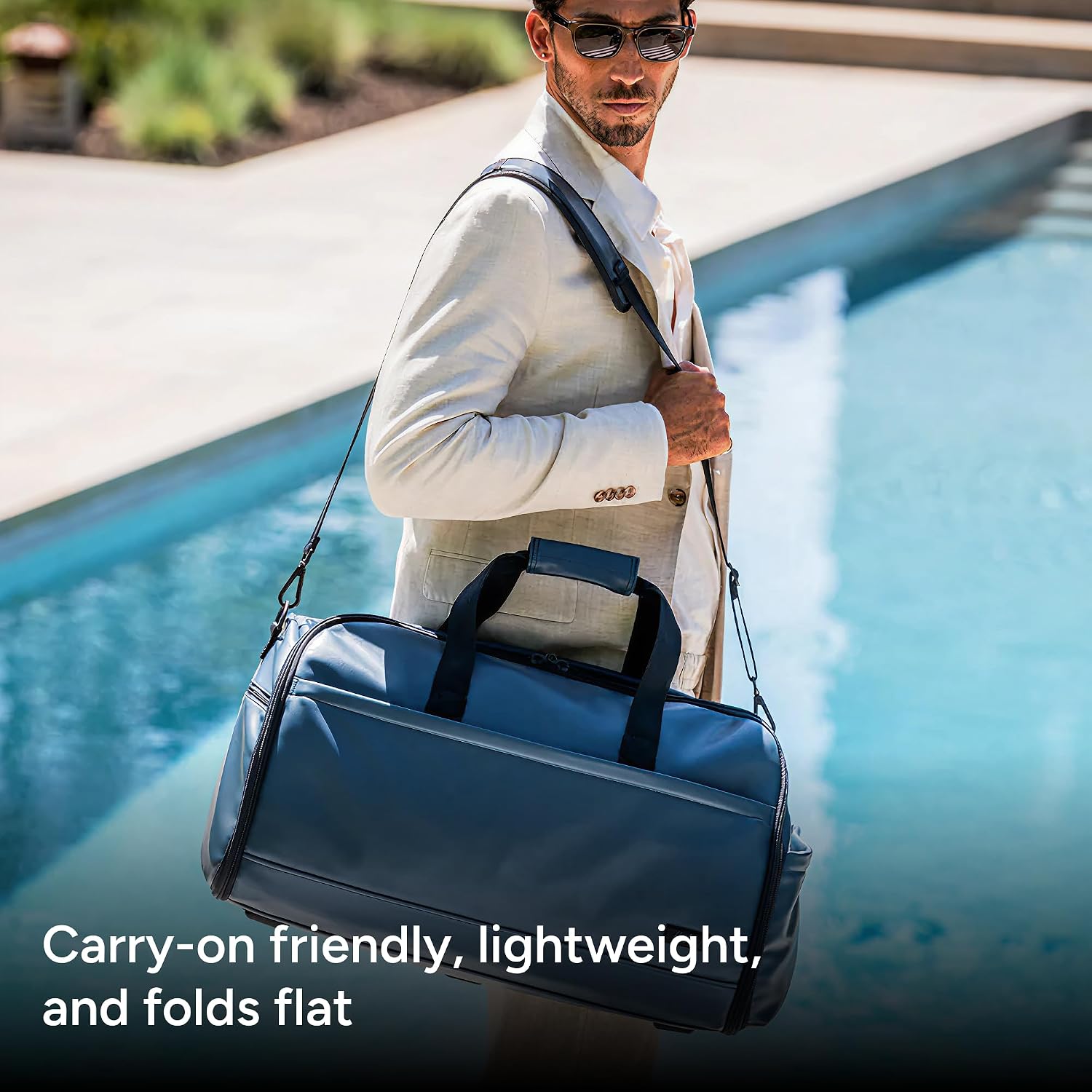 Halfday Convertible 2-in-1 Vegan Leather Premium Garment Duffel Weekender Bag 45L (Carry-on, Wrinkle-Free Travel, Hanging Suit Compartment, Shoe Pockets, Trolley Sleeve), Ocean