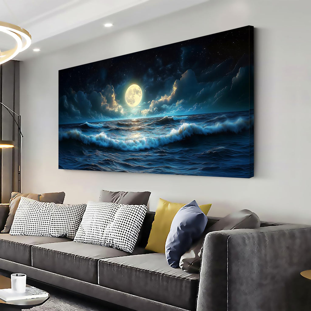 LAVIKARS Wall Art Moon Sea Ocean Vast Paintings Waterproof Canvas Prints Canvas Artwork Picture Modern Wall Art for Living Room Bedroom Home Office Kitchen Decor (28x58inch)