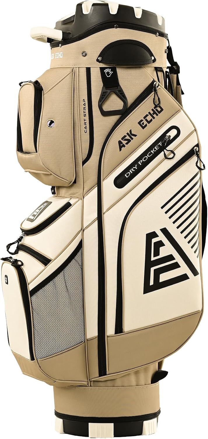ASK ECHO T-Lock Golf Cart Bag with 14 Way Organizer Divider Top, Premium Cart Bag with Handles and Rain Cover, for Men