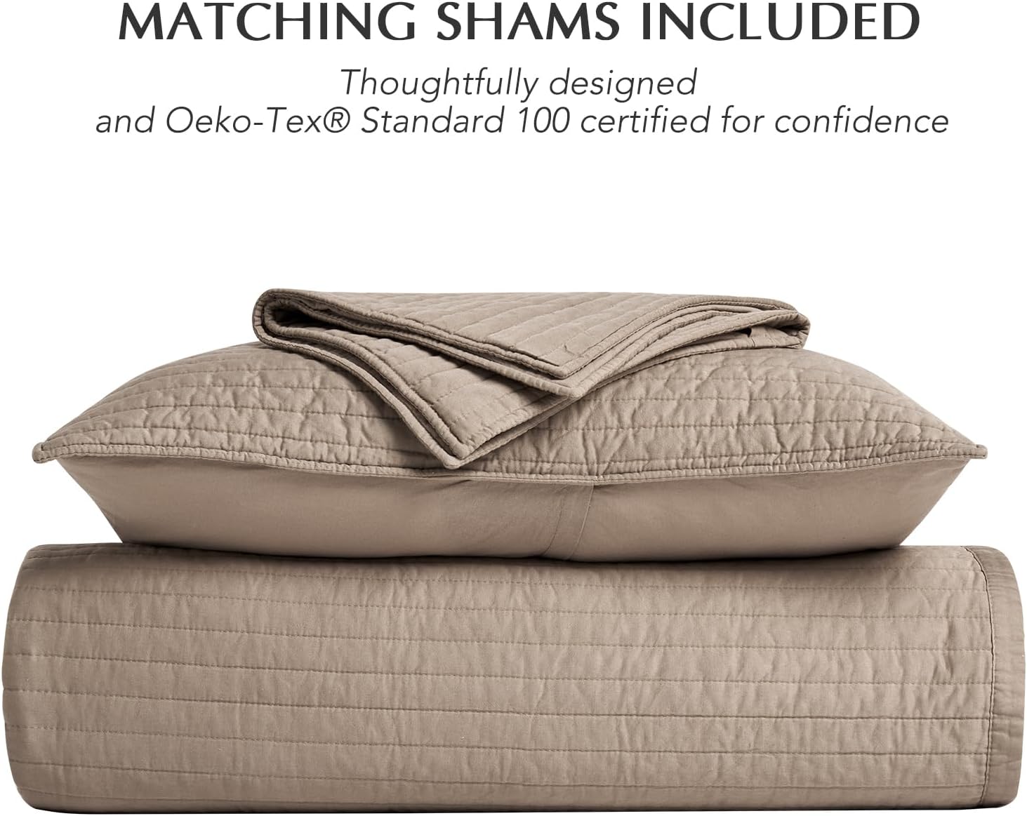 EVERGRACEHOME Cotton Sateen Quilt Set King Size, Pre-Washed Cotton Channel Stitch Coverlet Bedspread, 3 Pieces Lightweight Soft Bedding Sets for All Season, with 2 Pillow Shams, Stone Taupe