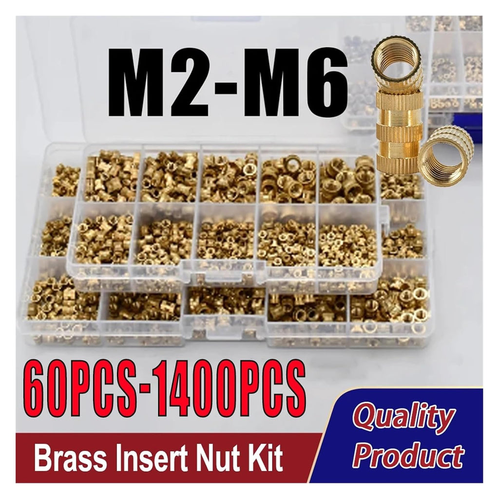 Brass Insert Nut M2 M2.5 M3 M4 M5 M6 All Size 1400 Brass Insert Nut Assortment Kit Hot Melt Knurled Thread Injection Nut Inserts for 3D Printing(M2-M4(1150pcs))