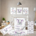 Terwex Personalized Baby Crib Bedding Set, 5 Pcs Custom Name Nursery Bedding Set, Purple Elephants Baby Bedding Set for Girls Boys, Double Layer Baby Crib Sets, Customized Gifts for Toddlers Infants