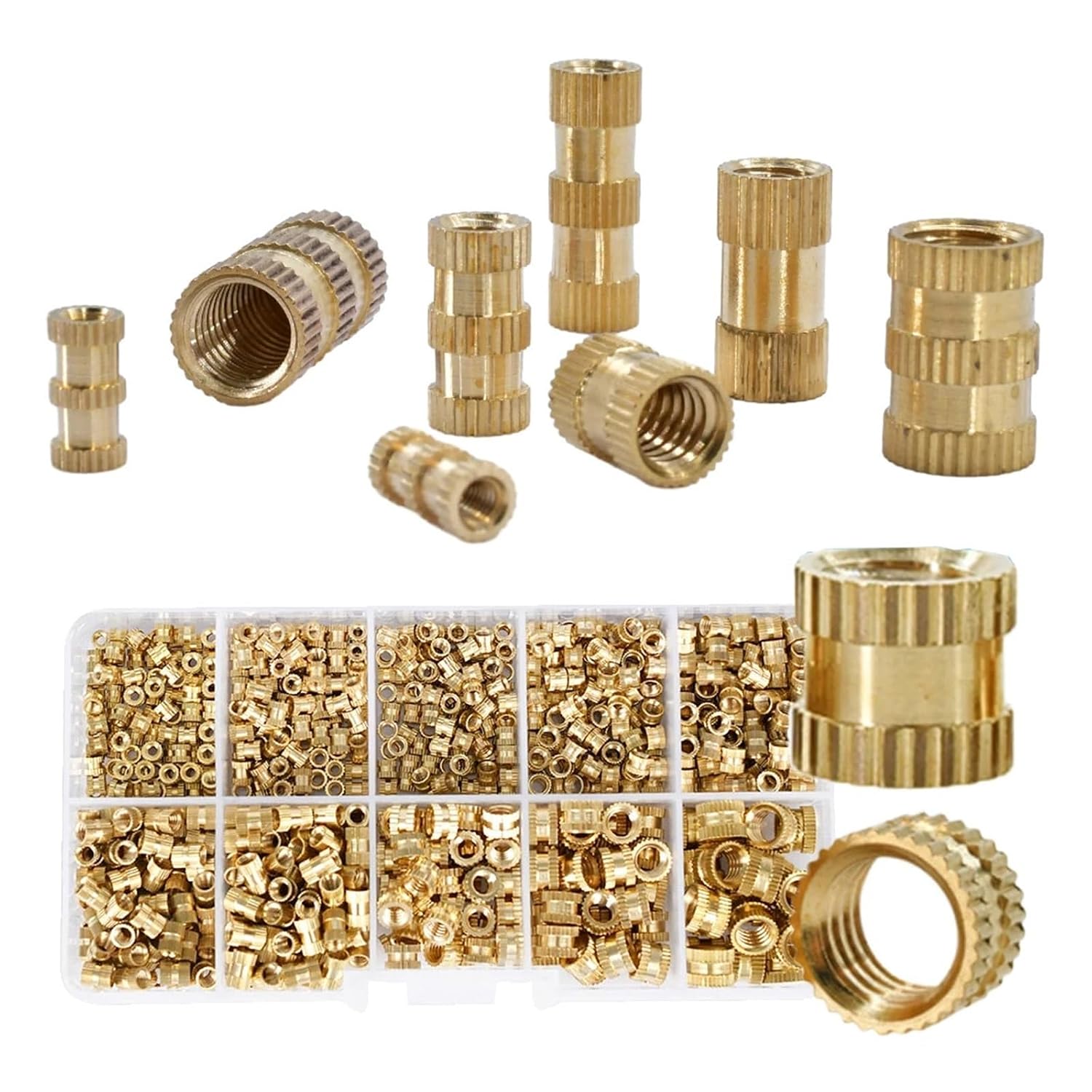 Brass Insert Nut M2 M2.5 M3 M4 M5 M6 All Size 1400 Brass Insert Nut Assortment Kit Hot Melt Knurled Thread Injection Nut Inserts for 3D Printing(M2-M4(1150pcs))
