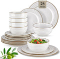 GBHOME Ceramic Dinnerware Sets, 24 pcs Embossed Elegant Stoneware Plates and Bowls Sets, Housewarming Wedding Gift | Dishwasher & Microwave Safe | Dishes Set Service for 8