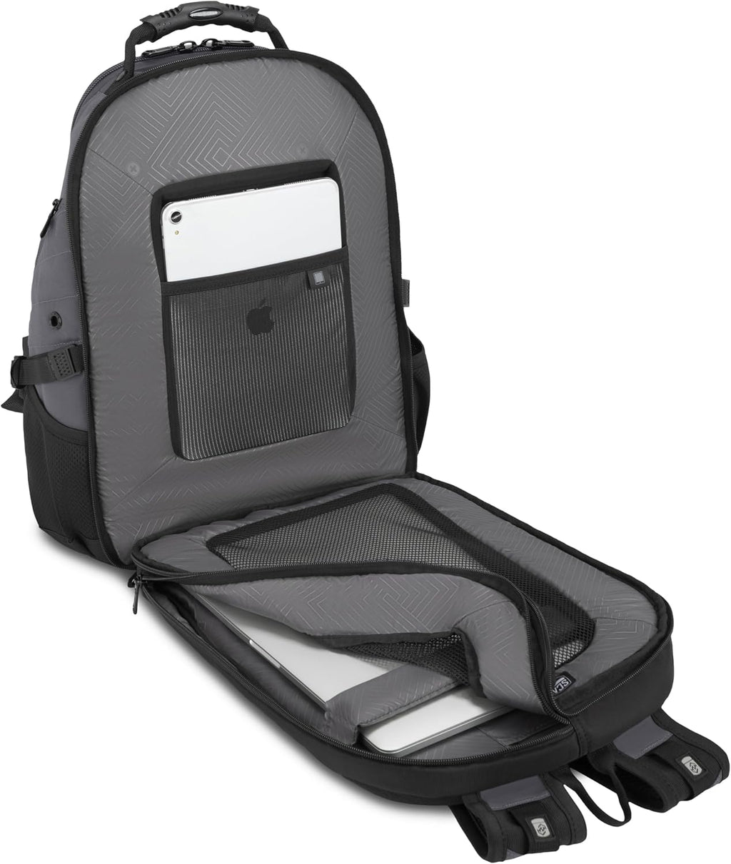 SWISSGEAR Sion 2-Piece Travel Set, Softside Expandable Carry-On Spinner Bundled with 1900 ScanSmart 17' Laptop Backpack with RFID Blocking & Tech Organization, Dark Grey