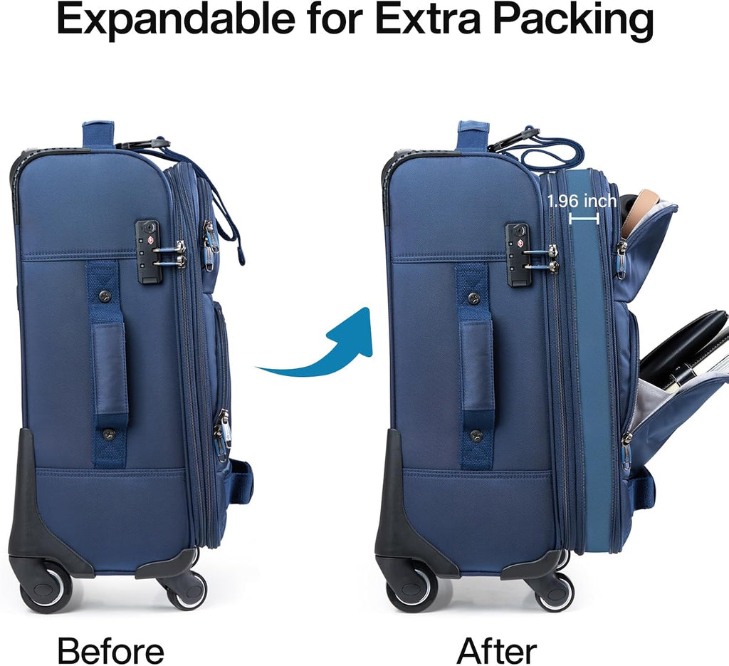 Hanke 3 Piece luggage Sets Softside Expandable luggage with Spinner Wheels TSA Lock,Travel Lightweight Luggage Sets,Blue