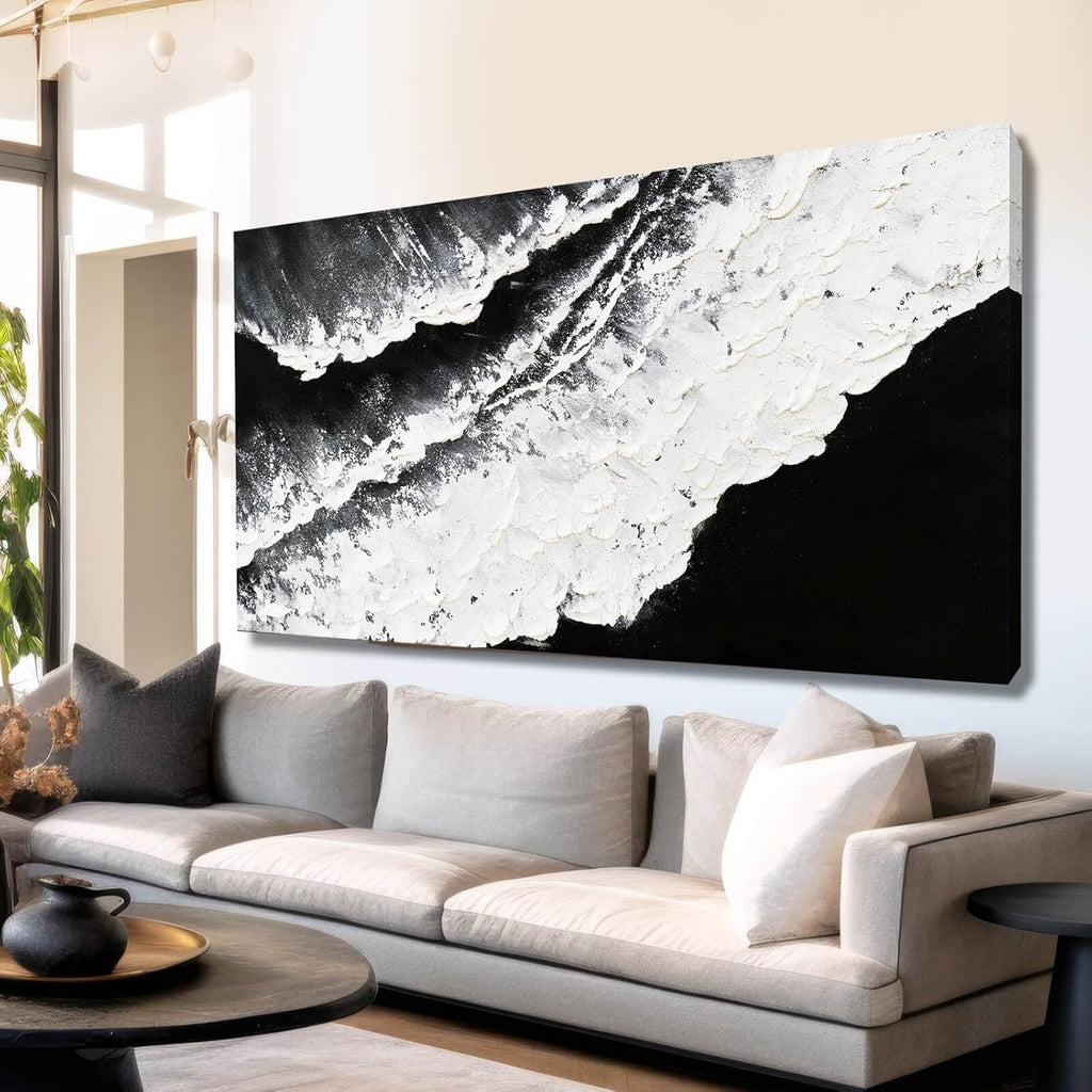 NBAODAN Abstract Wall Art Modern Artwork White Canvas Pictures Large Painting Textured Art 29'x58' Black Office Wall Decor Home Decorations for Living Room