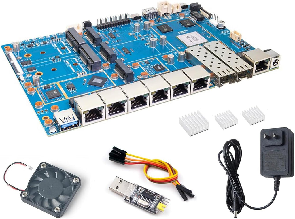 Banana Pi BPI-R4 Pro 8X/4E WiFi 7 Wireless Dual-Band WiFi Router Board OpenWRT, MediaTek MT7988A30K DMIPS SoC - 2X 10GbE SFP&RJ45, 4X 2.5GbE LAN for NAS Smart Home Gateway (Bundle1, 4E)