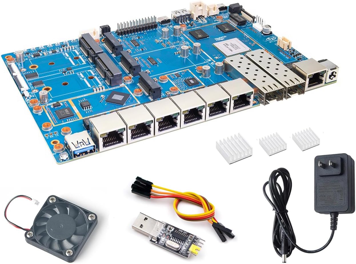 Banana Pi BPI-R4 Pro 8X/4E WiFi 7 Wireless Dual-Band WiFi Router Board OpenWRT, MediaTek MT7988A30K DMIPS SoC - 2X 10GbE SFP&RJ45, 4X 2.5GbE LAN for NAS Smart Home Gateway (Bundle1, 4E)