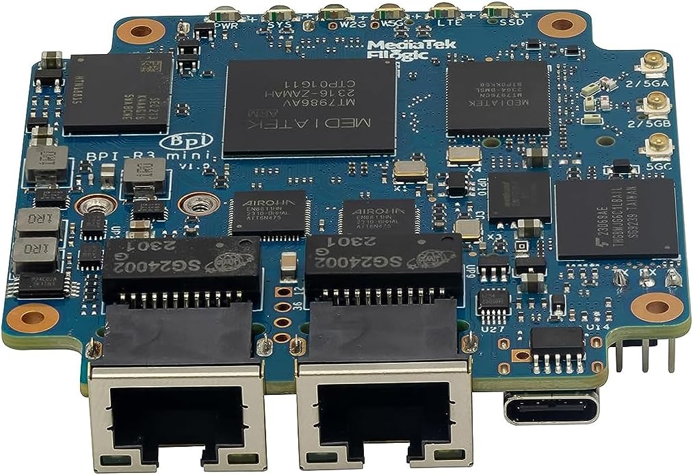 Banana Pi BPI-R3 Mini Wi-Fi 6 Wireless Dual-Band Router Board, OpenWRT Development Board, MediaTek MT7986 (Filogic 830) CPU, 2GB DDR4 RAM 8GB eMMC, Support M.2 NVMe SSD 2X 2.5GbE SFP Ethernet