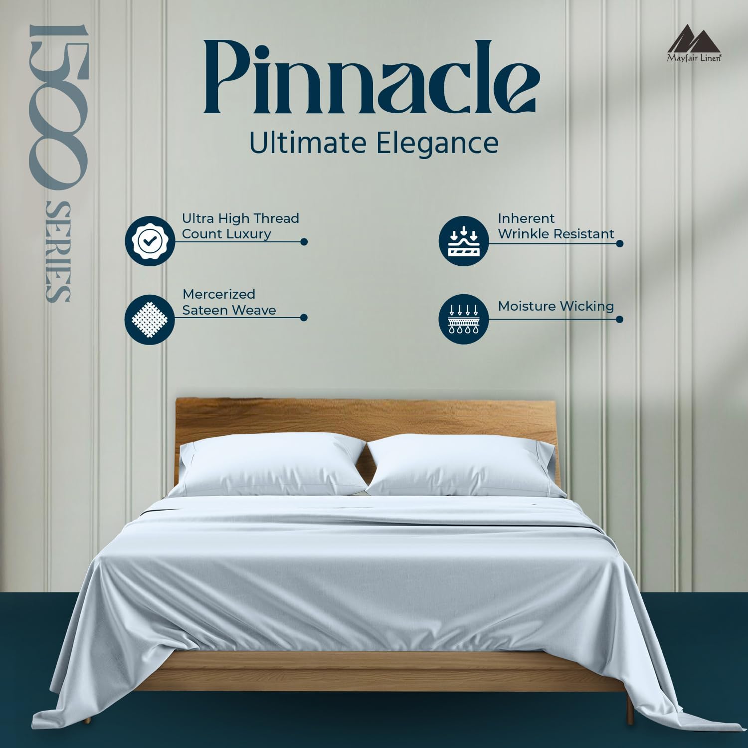 Mayfair Linen 100% Egyptian Cotton Sheets Queen Size - 1500 Series Queen Size Sheets Set Egyptian Cotton, Luxury Bedsheet (Light Blue, 4 PC), Soft, Cooling, 17' Deep Pocket Sateen Weave Bedsheet Set