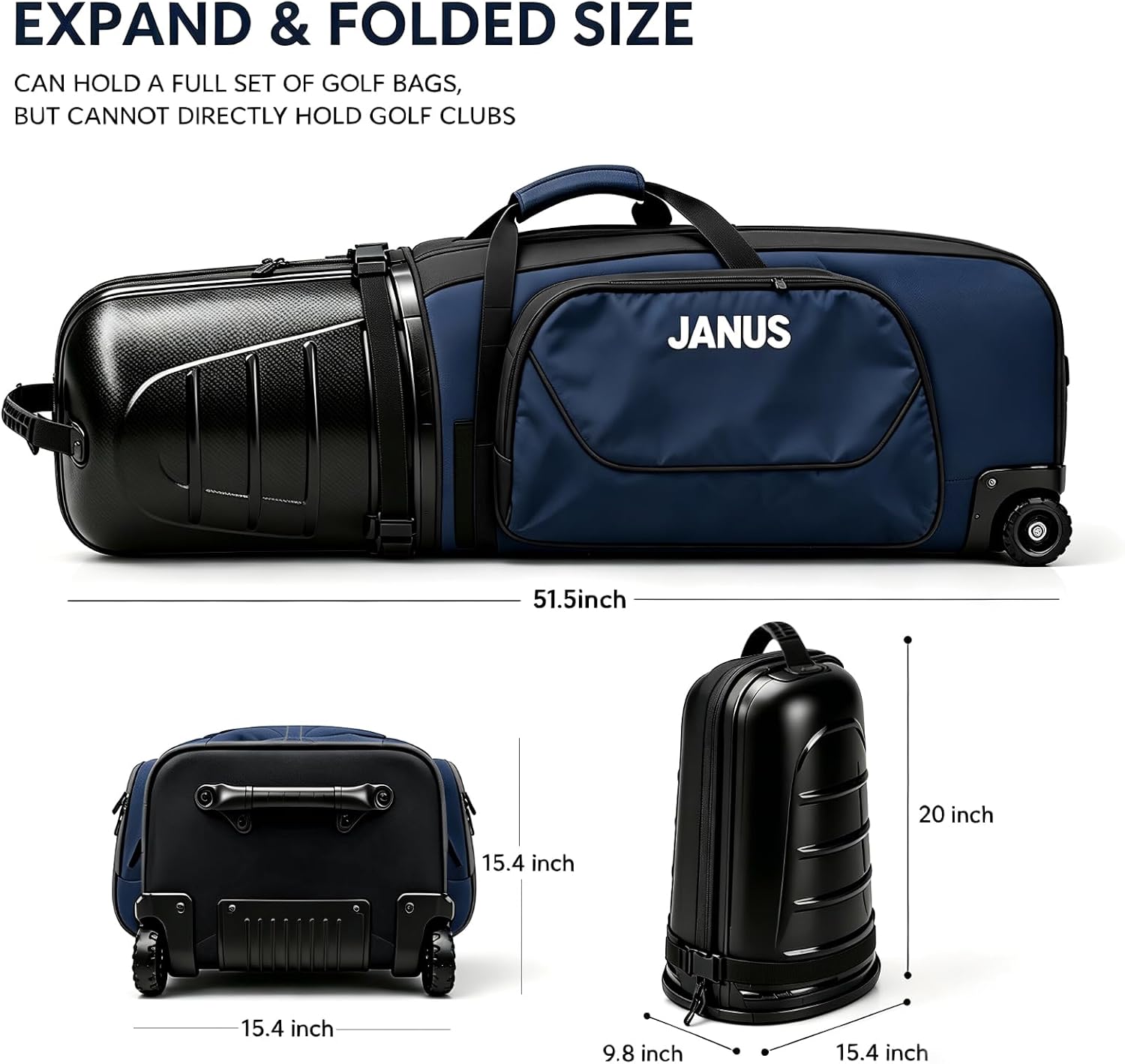 JANUS Golf Travel Bag with Wheels, Foldable Airline-Ready Design, Protective Structured Design, and Support-Leg Travel System
