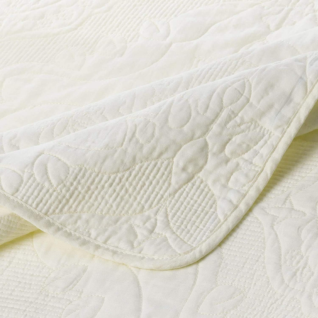 Tache Cotton Damask Paisley Vanilla Cream Ivory Elegant Matelassé Embroidered Lightweight Coverlet Quilt 3 Piece Set, King