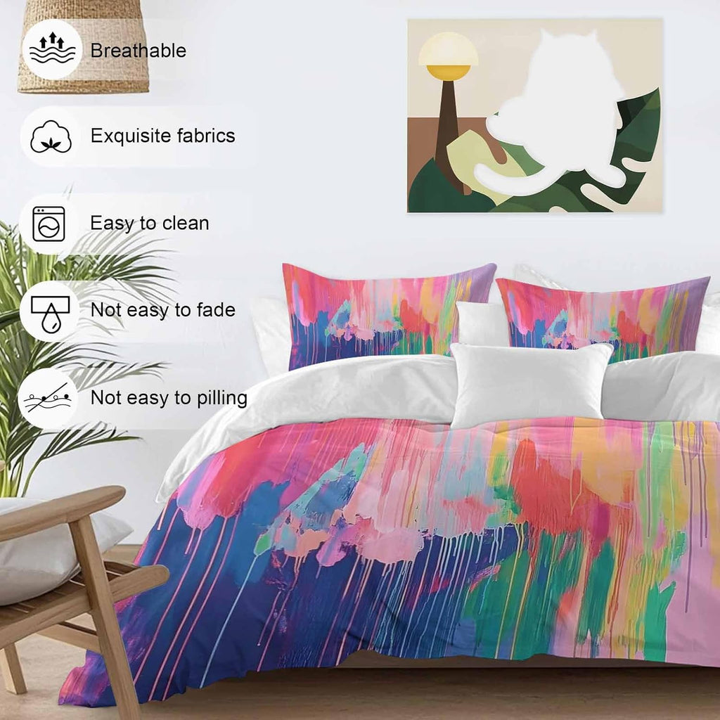 Prime Leader Colorful Abstract Duvet Cover Set Queen Size 4 Pieces Multicolor Fantasy Aesthetic Bedding Set with Zipper Closure, 1 Comforter Cover 90x92 Inches 1 Flat Sheet & 2 Pillow Cases