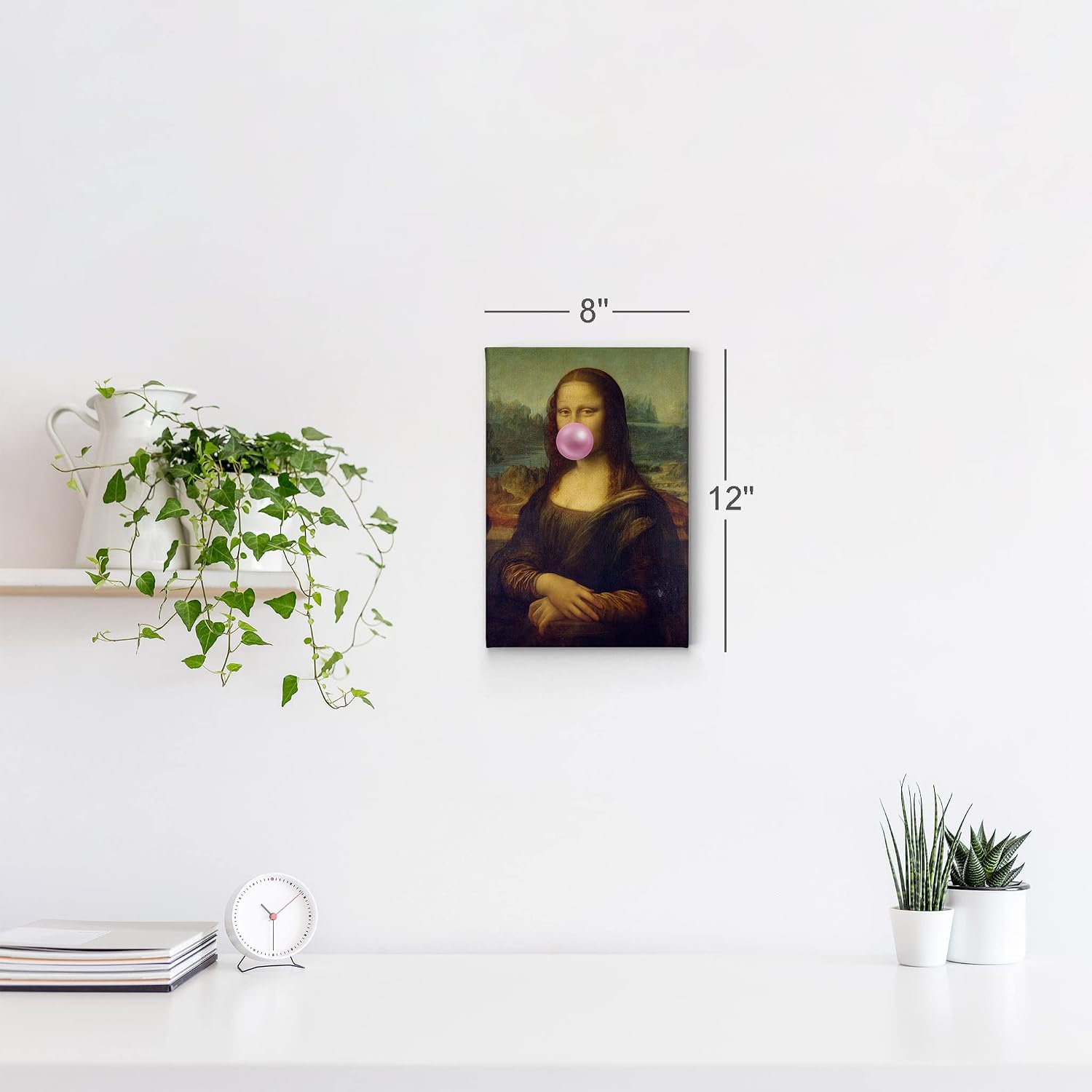 Smile Art Design Leonardo Da Vinci's Masterpiece Mona Lisa Pink Bubble Gum Art CANVAS PRINT Famous Paintings Wall Art Classic Art Home Decor Stretched Ready to Hang Made in USA 36x24