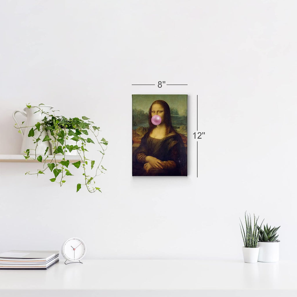Smile Art Design Leonardo Da Vinci's Masterpiece Mona Lisa Pink Bubble Gum Art CANVAS PRINT Famous Paintings Wall Art Classic Art Home Decor Stretched Ready to Hang Made in USA 40x30