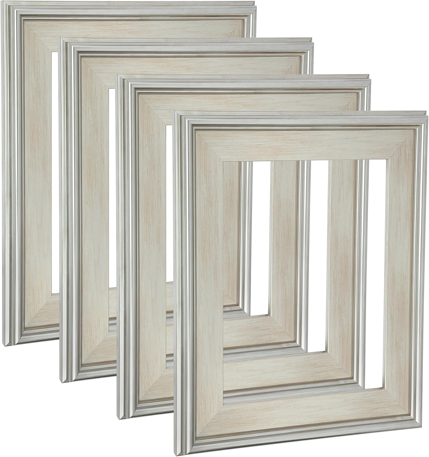 Cardinali Plein Aire Silver 11x14 Open Back Frames for Canvas Art- Box of 4, 3' Wide Moulding w/Raised Edge -No Glass or Backing - 1/2' Rabbet Depth- Timeless Picture Frame for Canvas - Made in USA