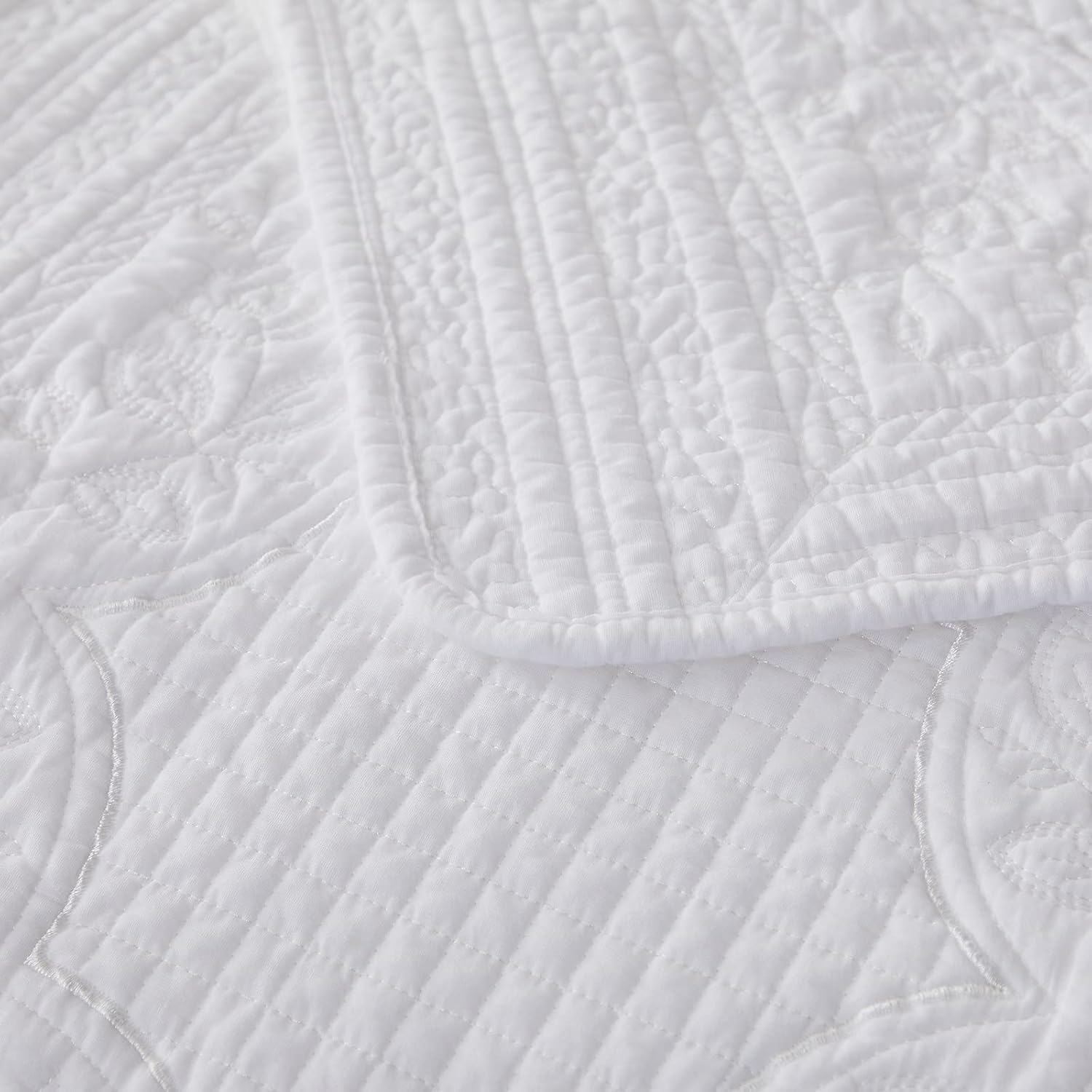 Brandream White Quilt King Size Cotton Matelasse Coverlet Set Farmhouse Quilts 3-Piece