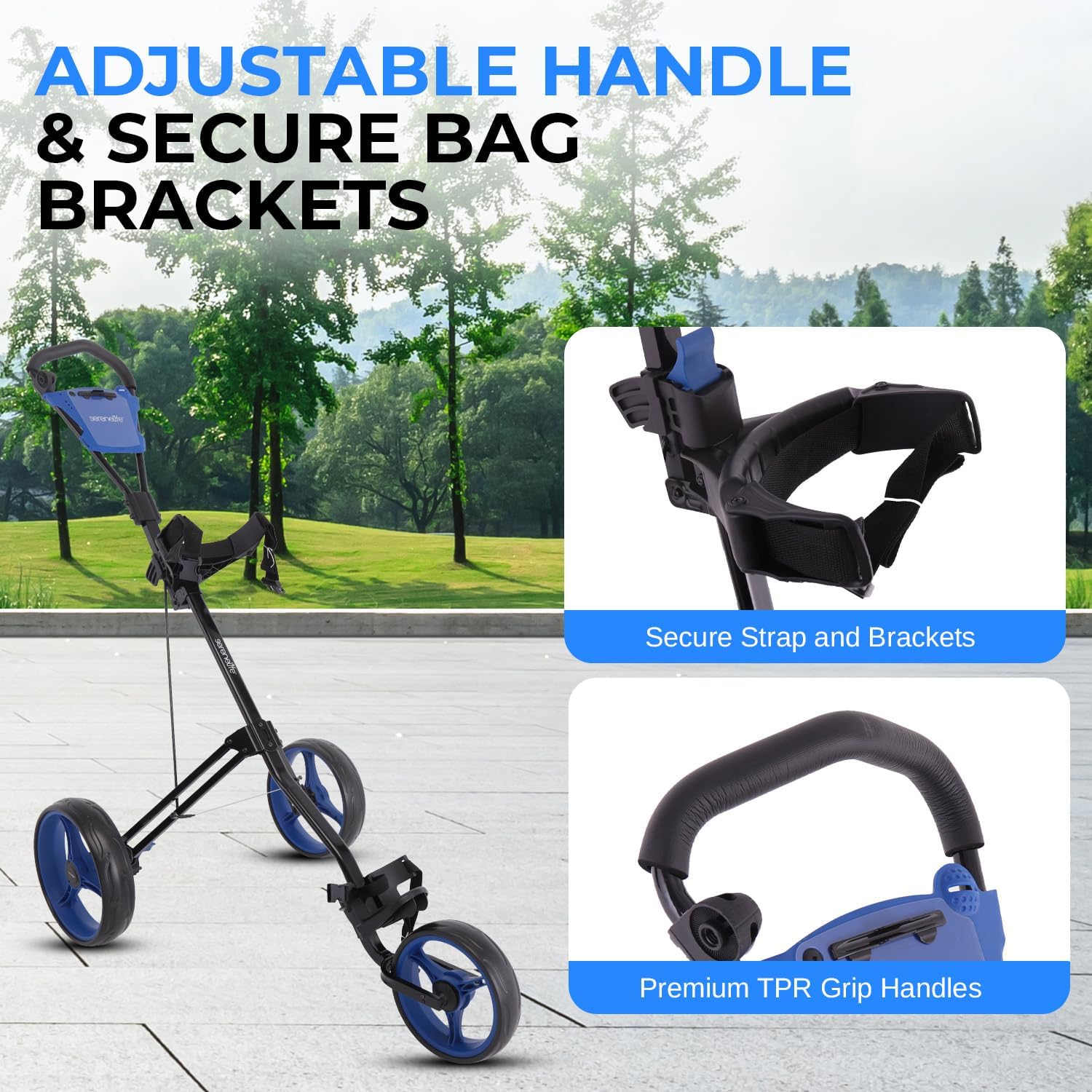 SereneLife Golf Push Pull Cart – Lightweight, Foldable, Bag Holder with Adjustable Handle, Caddy Accessories, Compact Folding Golf Trolley for Travel