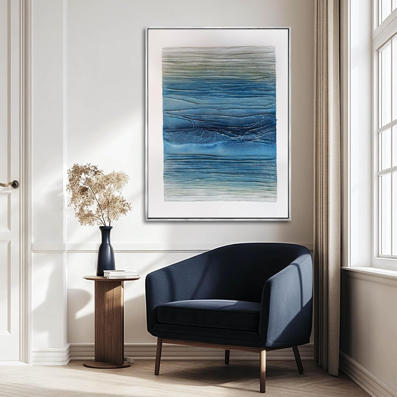 SHEYOYE Blue Canvas Wall Art, 36x48 Hand-Painted Oil Painting, Textured Wall Art, Ready to Hang, for Living Room, Bedroom, Study