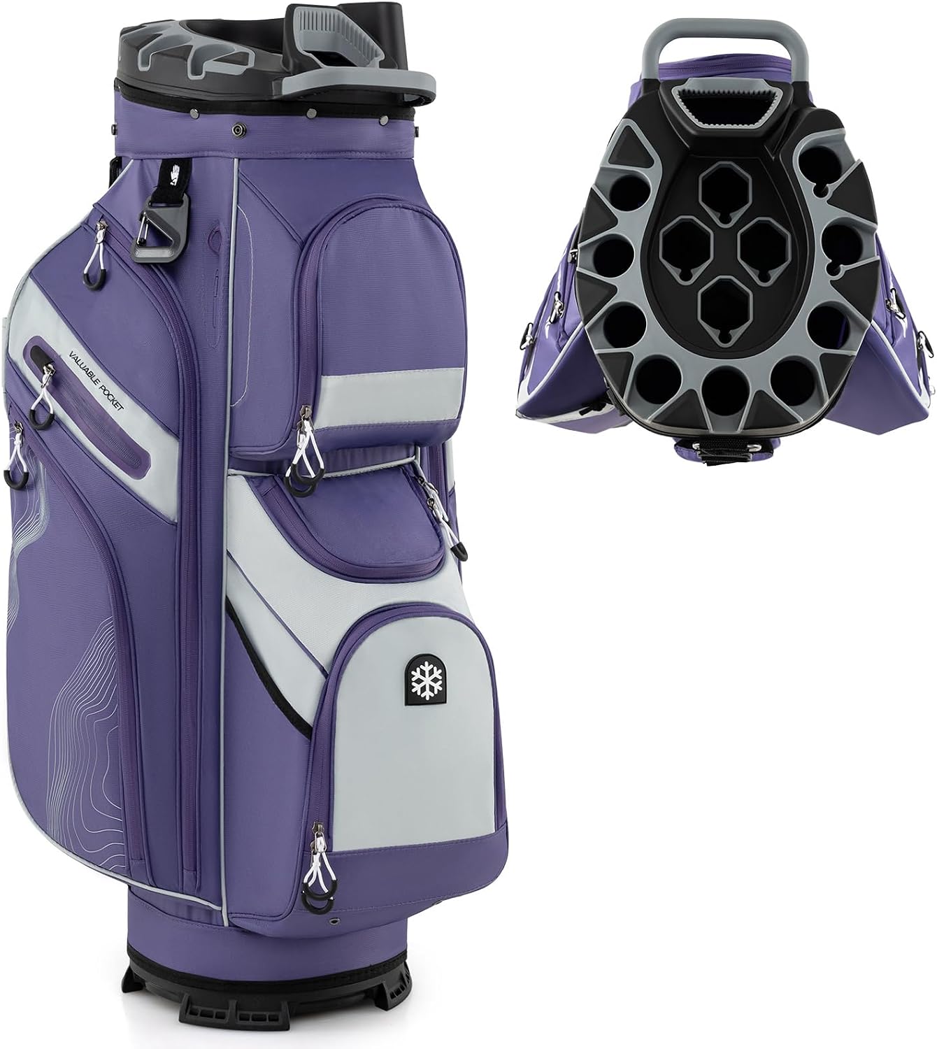 Goplus Lightweight Golf Cart Bag, Molded Lock Top Golf Club Bag w/14-Way Full Length Organizer Dividers, 11 Pockets, Cooler Bag, Straps, Umbrella Holder & Rain Hood for Men Women