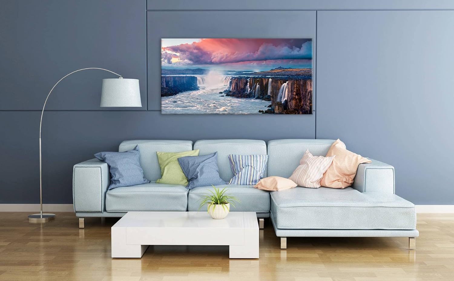 Cliff Waterfall Large Stretched Canvas Wall Art For Living Room Bedroom Home Decoration,Mordern Sunrise Scene Print Picture Painting Decor Giclee Artwork,Gallery Wrapped Gift,Inner Frame(30x60)