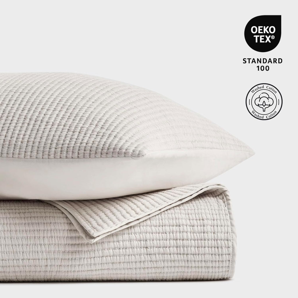 EVERGRACEHOME Cotton Coverlet Set King Size 3 Pieces, Lightweight Soft Ribbed Matelassé Bedspread Quilt Set, Cozy Oversized Quilted Bedding Set with 2 Pillow Shams for All Seasons, Birch