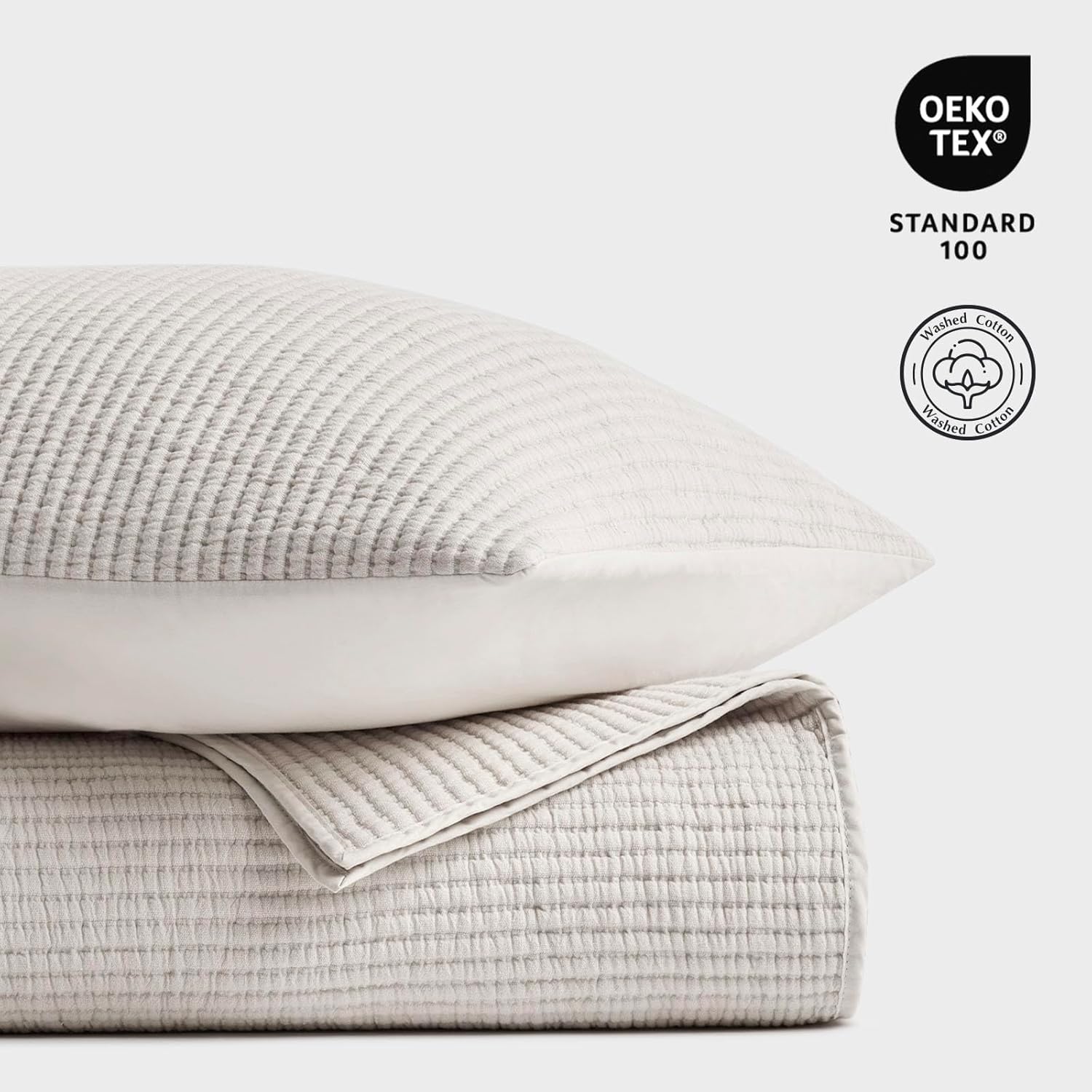 EVERGRACEHOME Cotton Coverlet Set King Size 3 Pieces, Lightweight Soft Ribbed Matelassé Bedspread Quilt Set, Cozy Oversized Quilted Bedding Set with 2 Pillow Shams for All Seasons, Birch