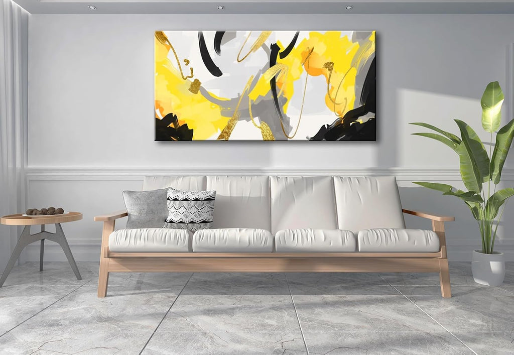 weiyiart Yellow Abstract Wall Art Prints Framed Ready to Hang Canvas Wall Art Modern Fantasy Paintings Artwork Large Size for Living Room Bedroom Office Decoration 29inch x58inch