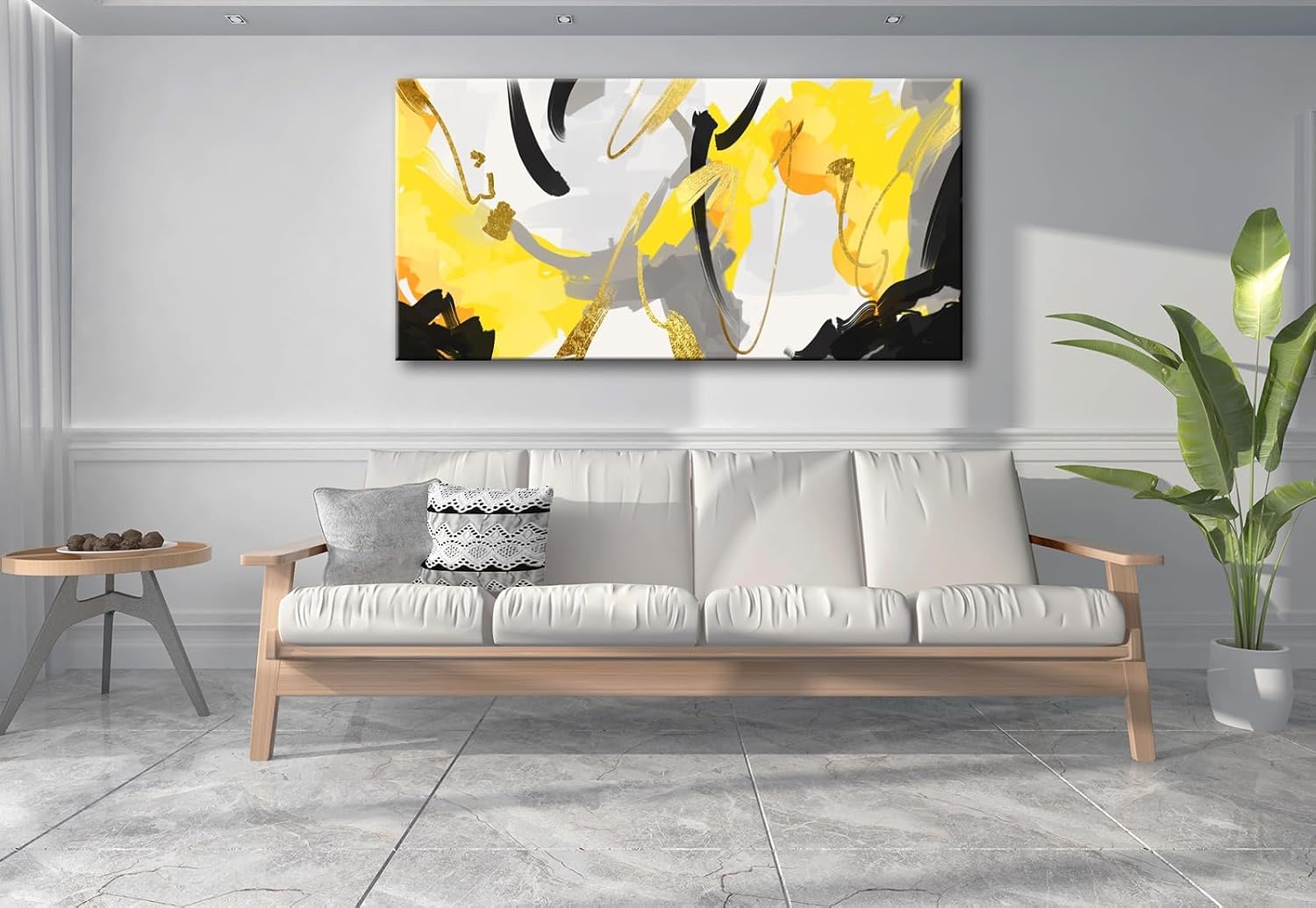 weiyiart Yellow Abstract Wall Art Prints Framed Ready to Hang Canvas Wall Art Modern Fantasy Paintings Artwork Large Size for Living Room Bedroom Office Decoration 29inch x58inch