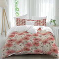 Spring Florals Duvet Cover Set Queen Size 4 Pieces Red White Floral Vintage Water Ink Painting Bedding Set with Zipper Closure, 1 Comforter Cover 90x92 Inches 1 Flat Sheet & 2 Pillow Cases