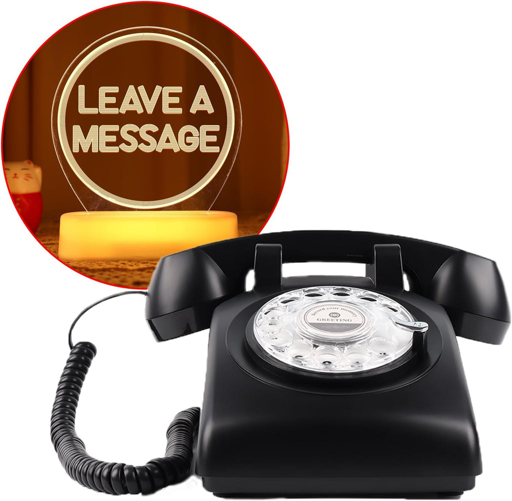 Premium Audio Guest Book Telephone with Free LED Wedding Sign | Vintage and Retro Style Audio Guestbook | Rotary Phone with Audio Record Voice Messages (Black)