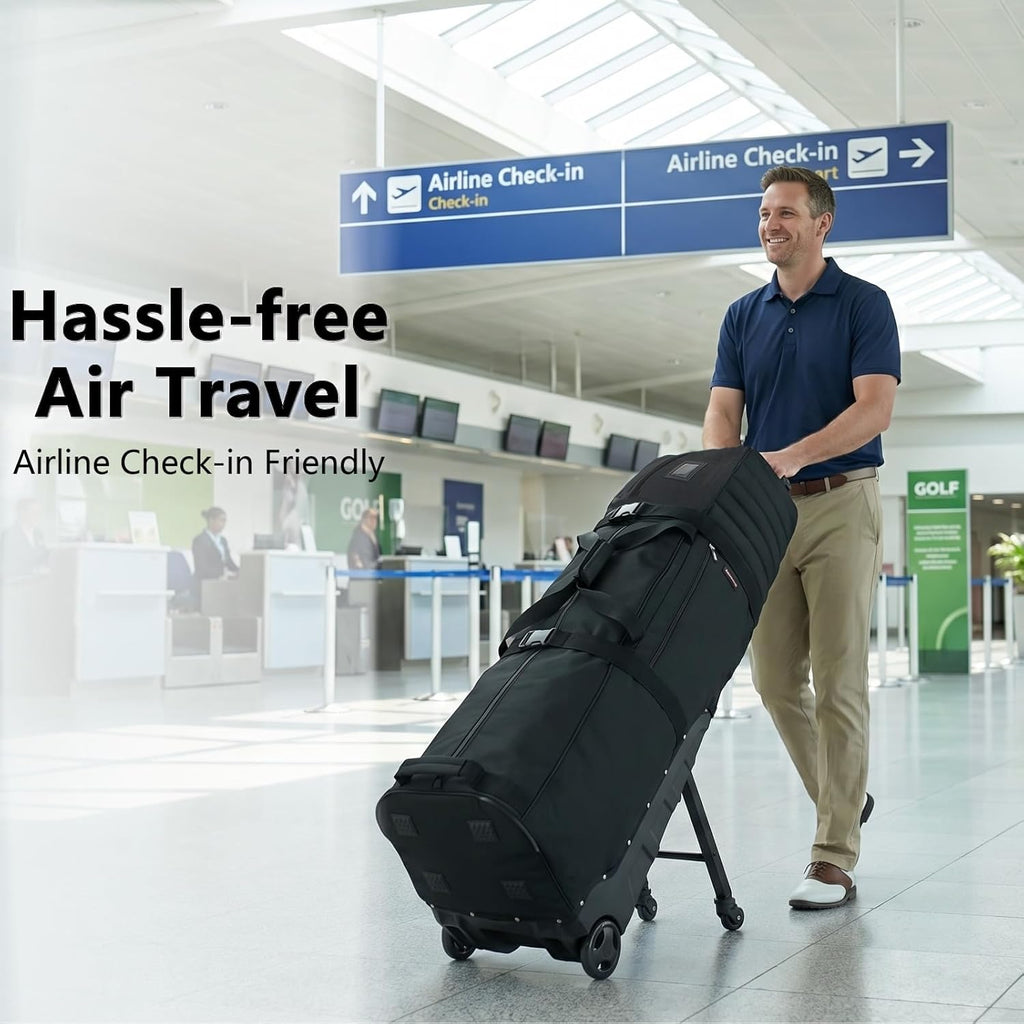Wheeled Golf Travel Bag with Stand, Adjustable 2 or 4 Wheels, Thickened Padded Protection, Rolling Travel Case with Handles, with Password Lock Zipper, for Airlines