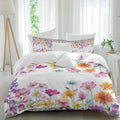Spring Floral Duvet Cover Set Queen Size 4 Pieces Romantic Colorful Flowers Watercolor Country Leaf Bedding Set with Zipper Closure, 1 Comforter Cover 86x86 Inches 1 Flat Sheet & 2 Pillow Cases