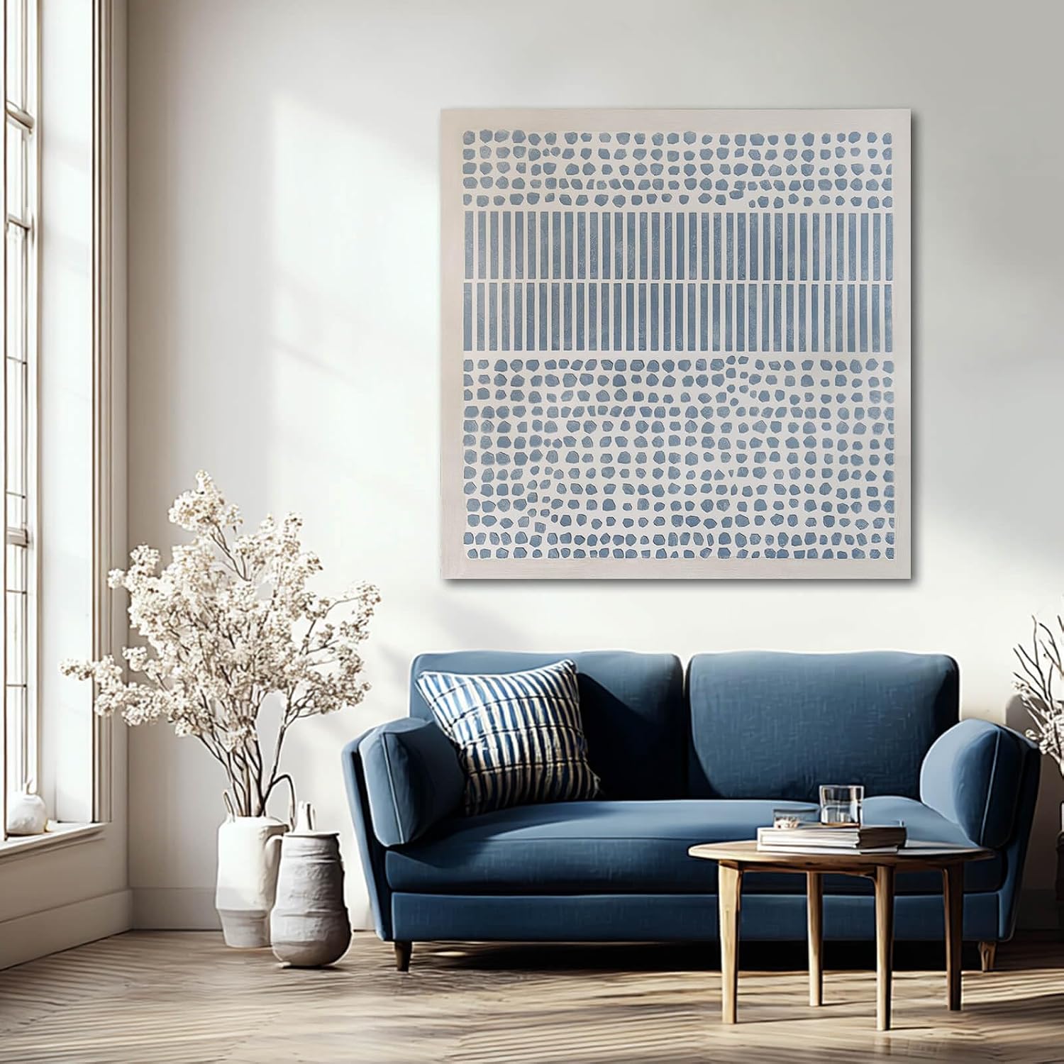 Framed Canvas Wall Art, Blue Abstract Oil Painting, Textured Wall Art, Ready to Hang, Modern Home Decor for Living Room Bedroom,40x40 Inch
