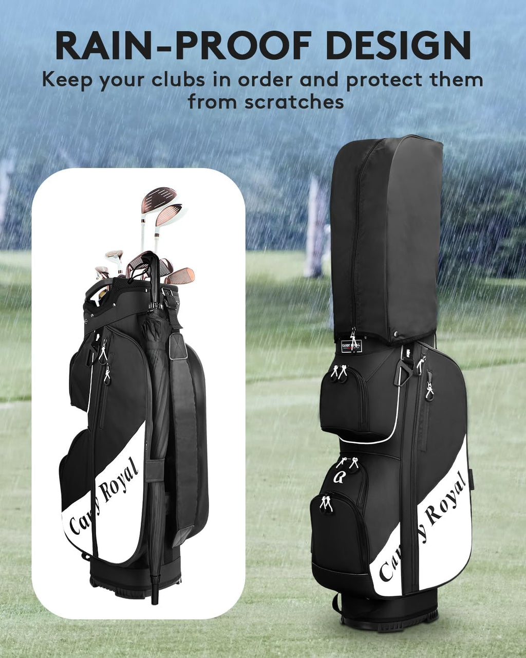 Golf Cart Bag:14 Way Full Length Divider Top Lightweight with Cooler Handles Rain Cover and Golf Shoe Bag Green