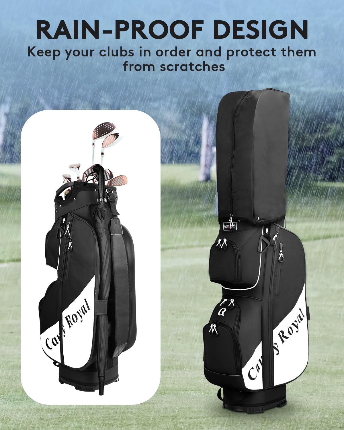Golf Cart Bag:14 Way Full Length Divider Top Lightweight with Cooler Handles Rain Cover and Golf Shoe Bag Green