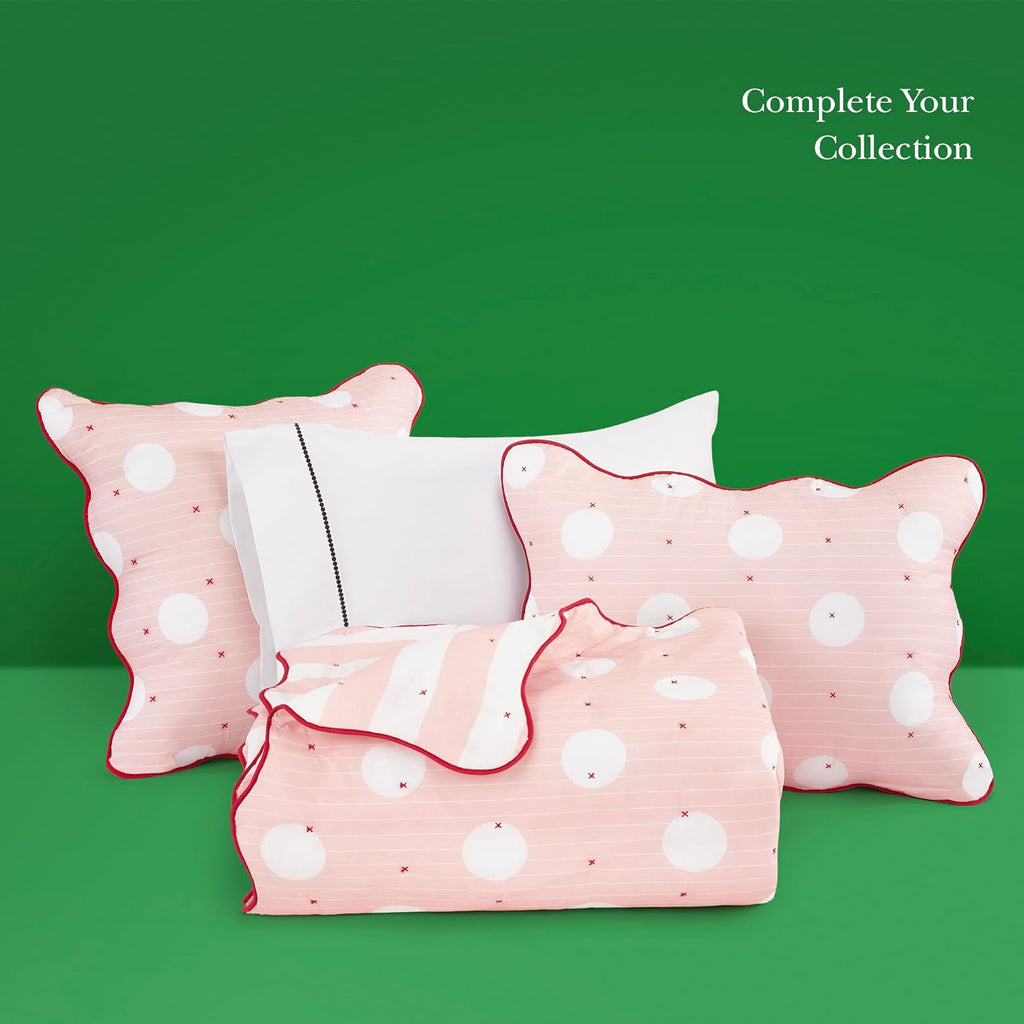 kate spade new york Stripe Dot 3-Piece King Quilt Bedding Set, 100% Cotton Reversible Cover, All Season Warmth Bedding, Machine Washable, Pink