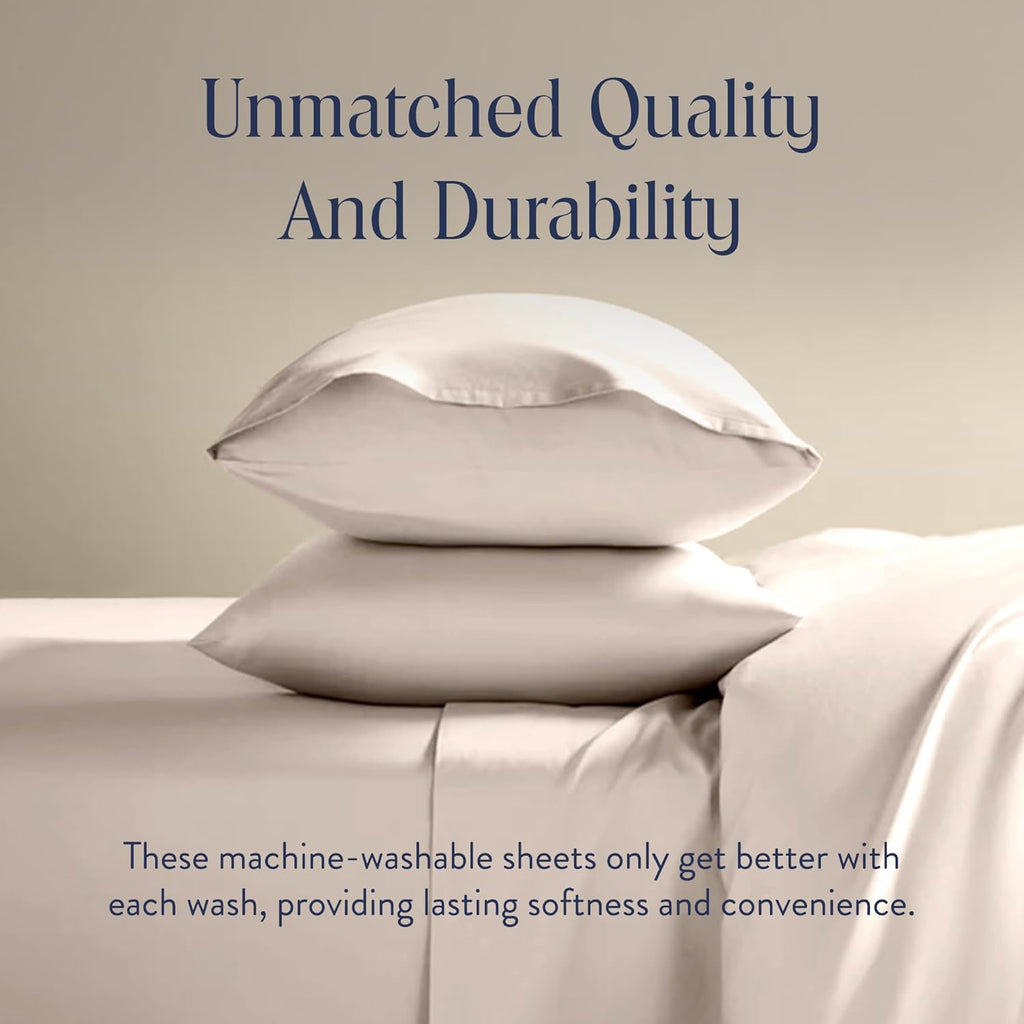 Brooklinen Luxury Sateen 4 Piece Sheet Set - 100% Cotton Bed Sheets, Soft & Durable King Size Sheet Set in Pebble, Oeko-TEX Certified Bedding Set, 1 Fitted Sheet, 1 Flat Sheet, 2 Pillowcases