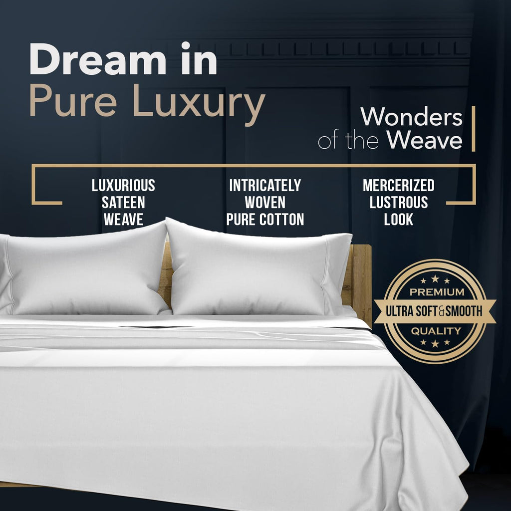 TEXAS LINEN CO. 100% Egyptian Cotton Queen Sheets Set - Luxury 1500 Series Couture Comfortin' Collection Egyptian Cotton Sheets Queen Size Bed Set (4 PC, Light Grey), 17' Deep Pocket, Hotel Bedding