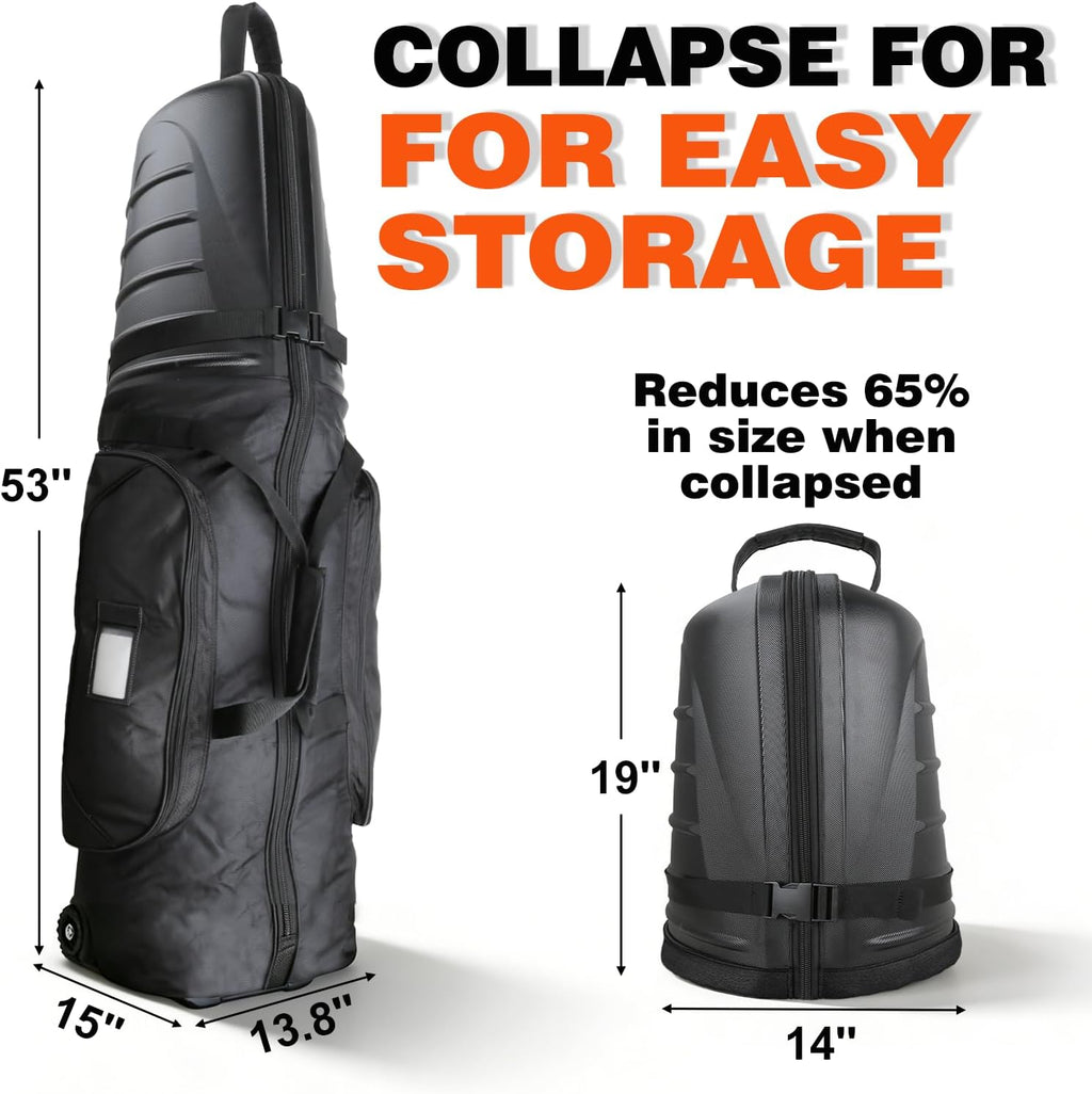 Golf Travel Bags for Airlines with Wheels and Hard Case Top,1680D Heavy Duty Oxford Golf Club Travel Bags，Tank Wheels, Lightweight and Easy to Maneuver