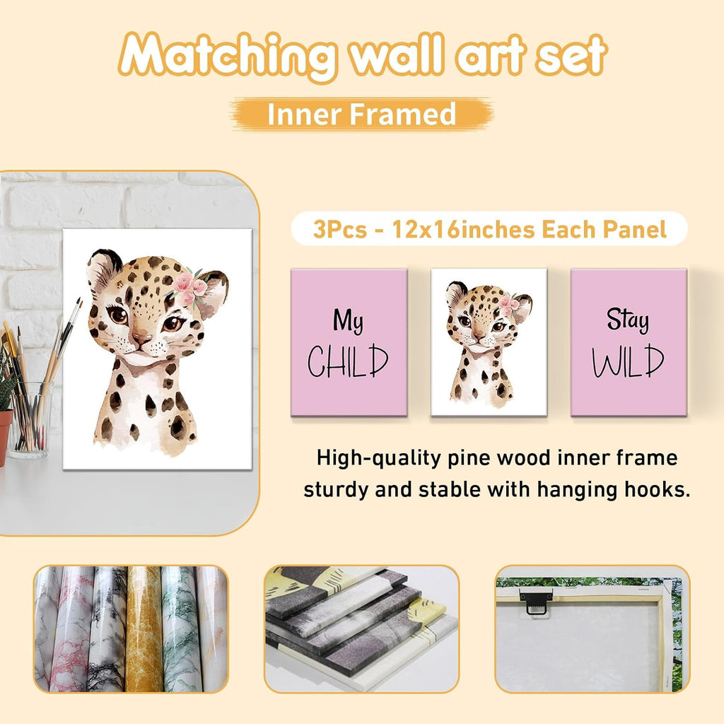 Terwex Personalized Baby Bedding Set, 5 Pcs Custom Baby Crib Sets with Name, Toddler Bedding Set for Baby Girls, Pink Leopard Double Layer Nursery Bedding Set, Customized Gifts for Infants Kids