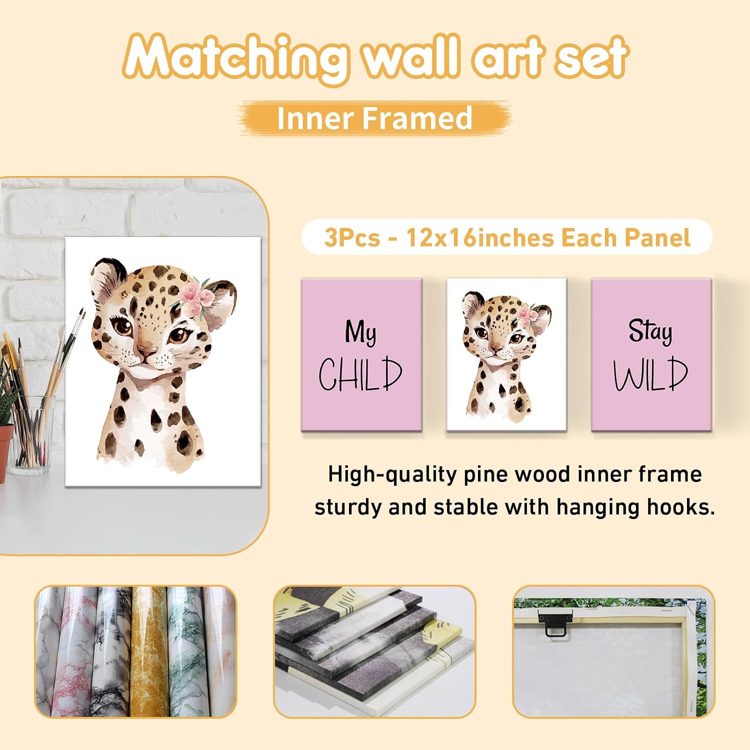 Terwex Personalized Baby Bedding Set, 5 Pcs Custom Baby Crib Sets with Name, Toddler Bedding Set for Baby Girls, Pink Leopard Double Layer Nursery Bedding Set, Customized Gifts for Infants Kids