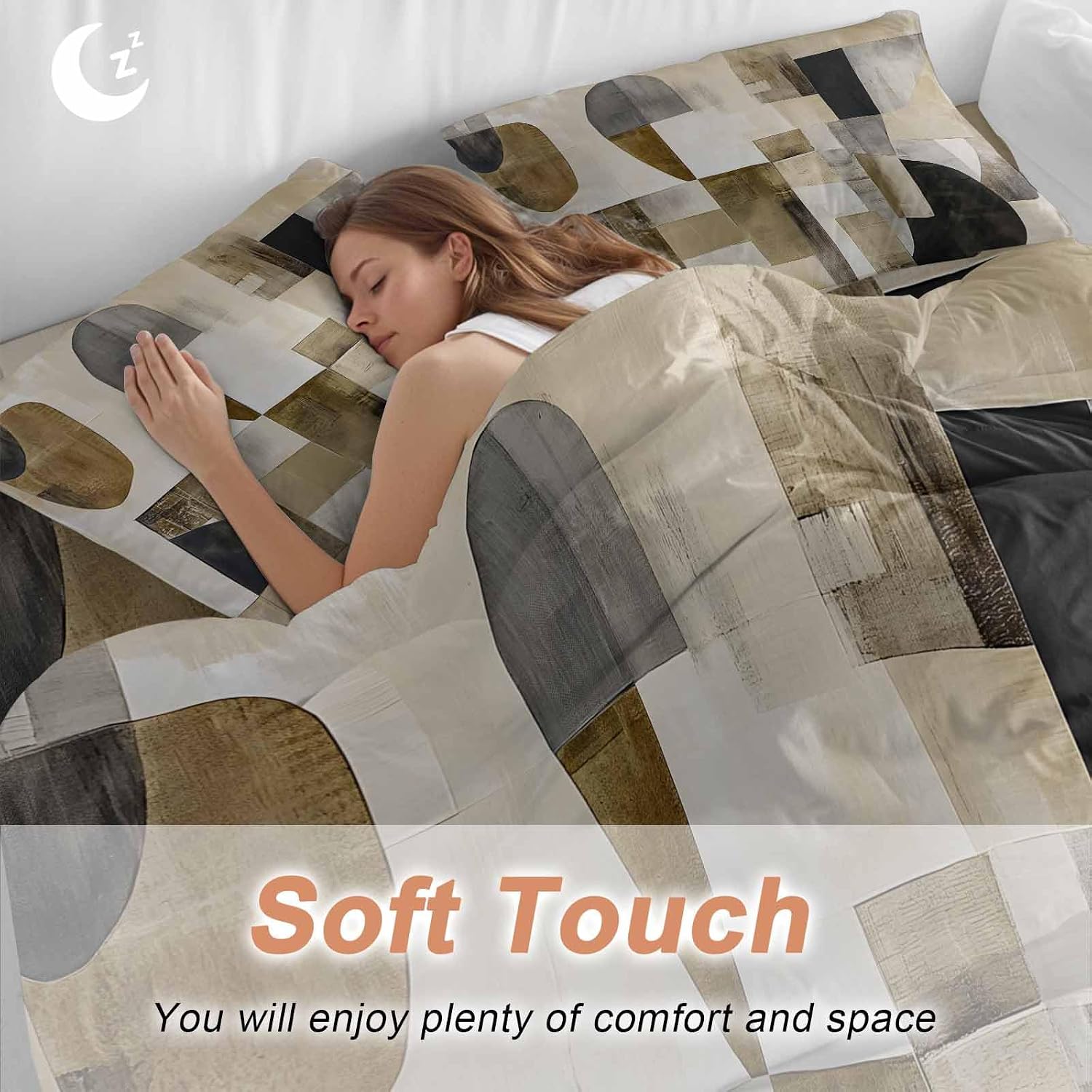 Prime Leader Abstract Duvet Cover Set Queen Size 4 Pieces Brown Black Color Block Geometric Contemporary Bedding Set with Zipper Closure, 1 Comforter Cover 86x86 Inches 1 Flat Sheet & 2 Pillow Cases