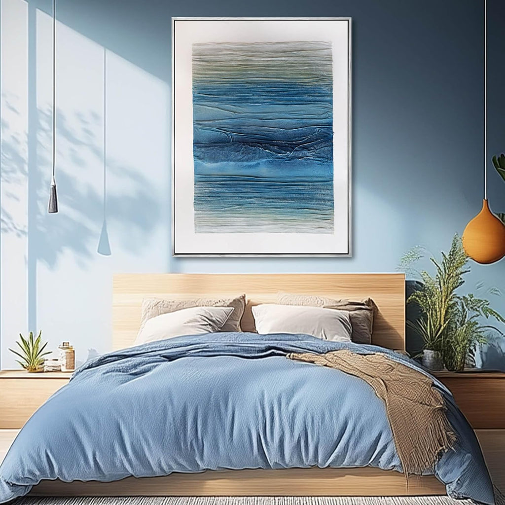 SHEYOYE Blue Canvas Wall Art, 36x48 Hand-Painted Oil Painting, Textured Wall Art, Ready to Hang, for Living Room, Bedroom, Study