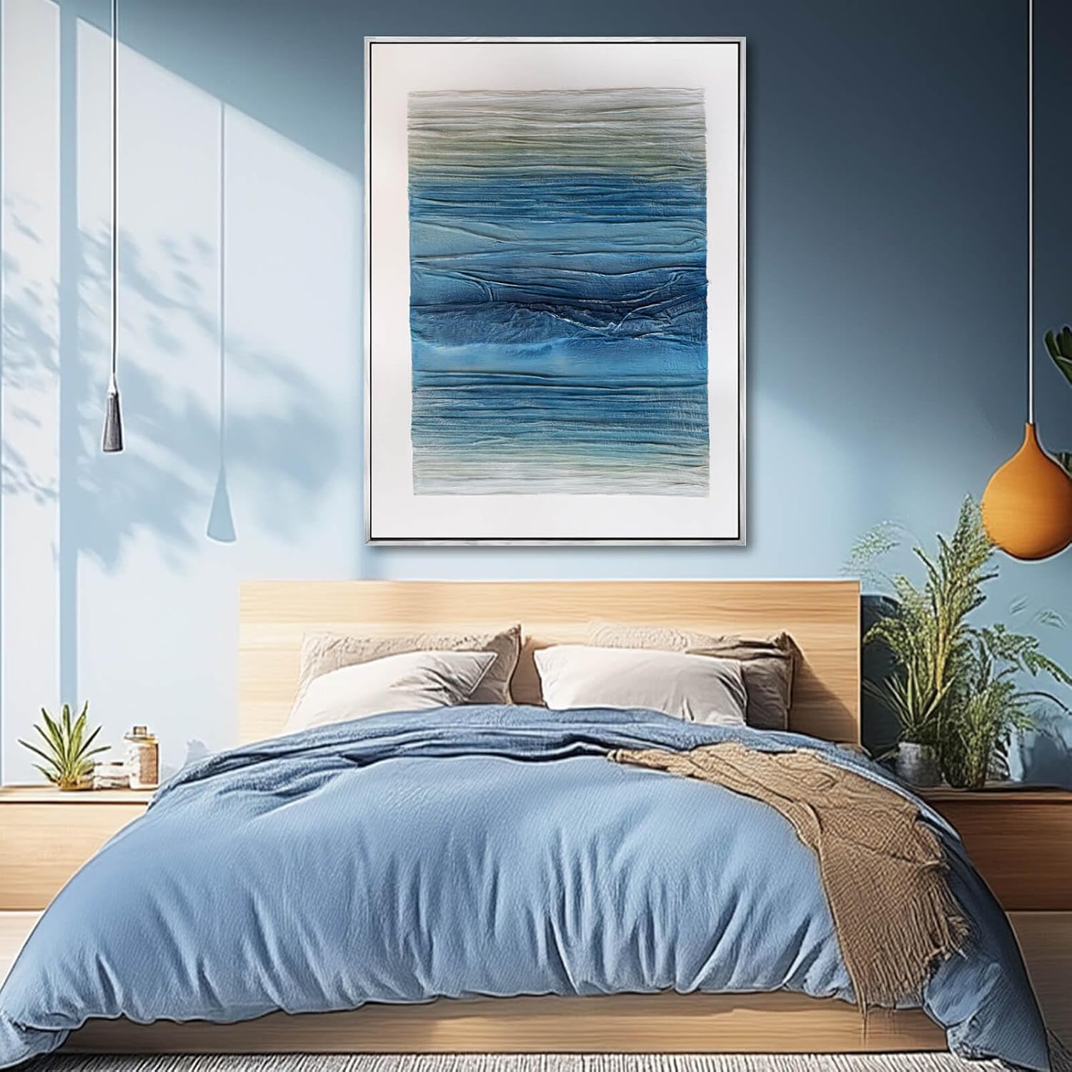 SHEYOYE Blue Canvas Wall Art, 36x48 Hand-Painted Oil Painting, Textured Wall Art, Ready to Hang, for Living Room, Bedroom, Study