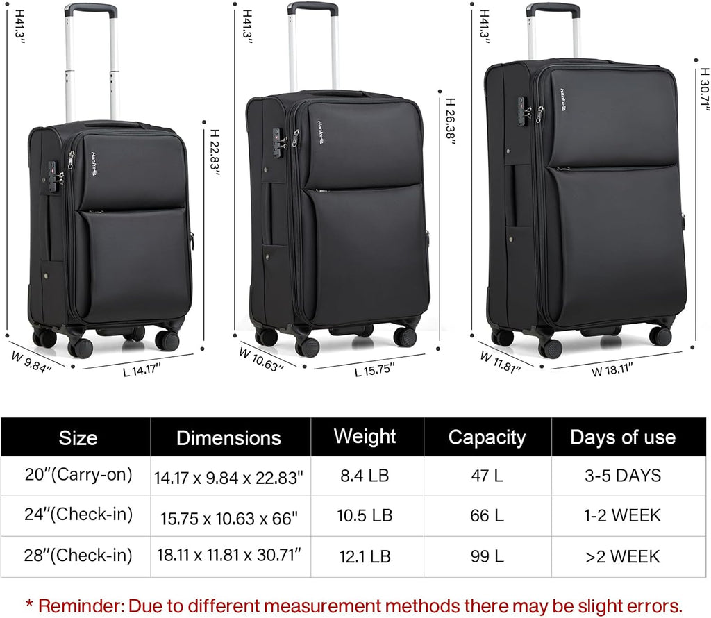 Hanke Expandable 28 Inch Luggage with Spinner Wheels Softside Suitcase Large Rolling Luggage Bag for Travel Checked Suitcases(Black)