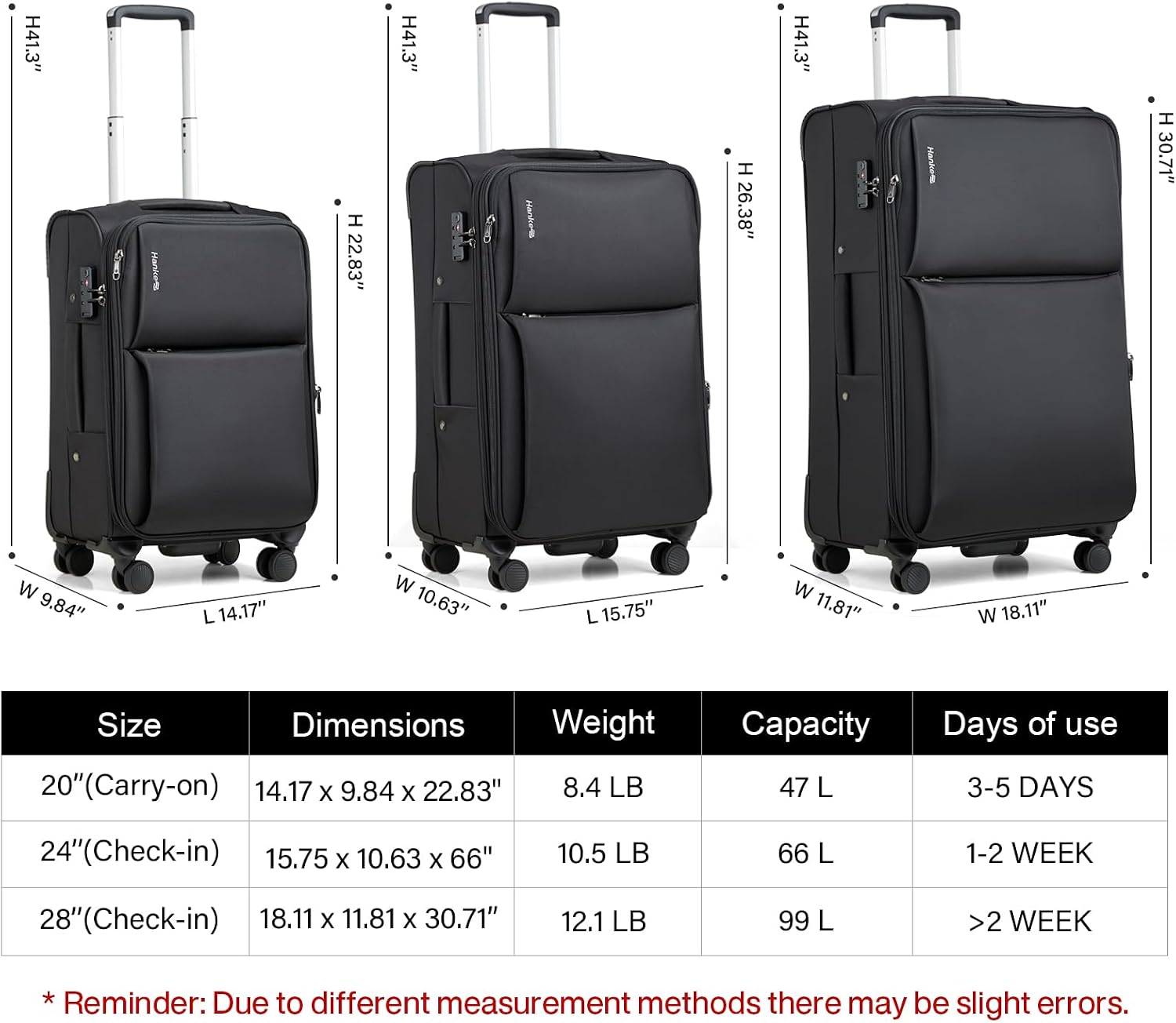 Hanke Expandable 28 Inch Luggage with Spinner Wheels Softside Suitcase Large Rolling Luggage Bag for Travel Checked Suitcases(Black)